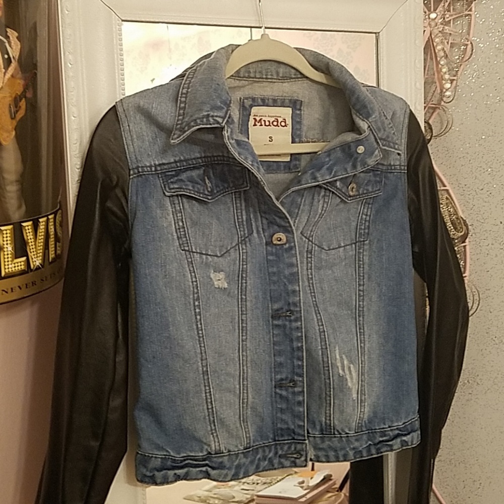 Denim and faux leather jacket